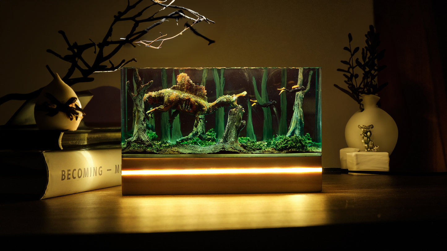 Diorama Zombie Ancient Spinosaurus and Divers Night Light, Modern Table Handmade Resin Lamp